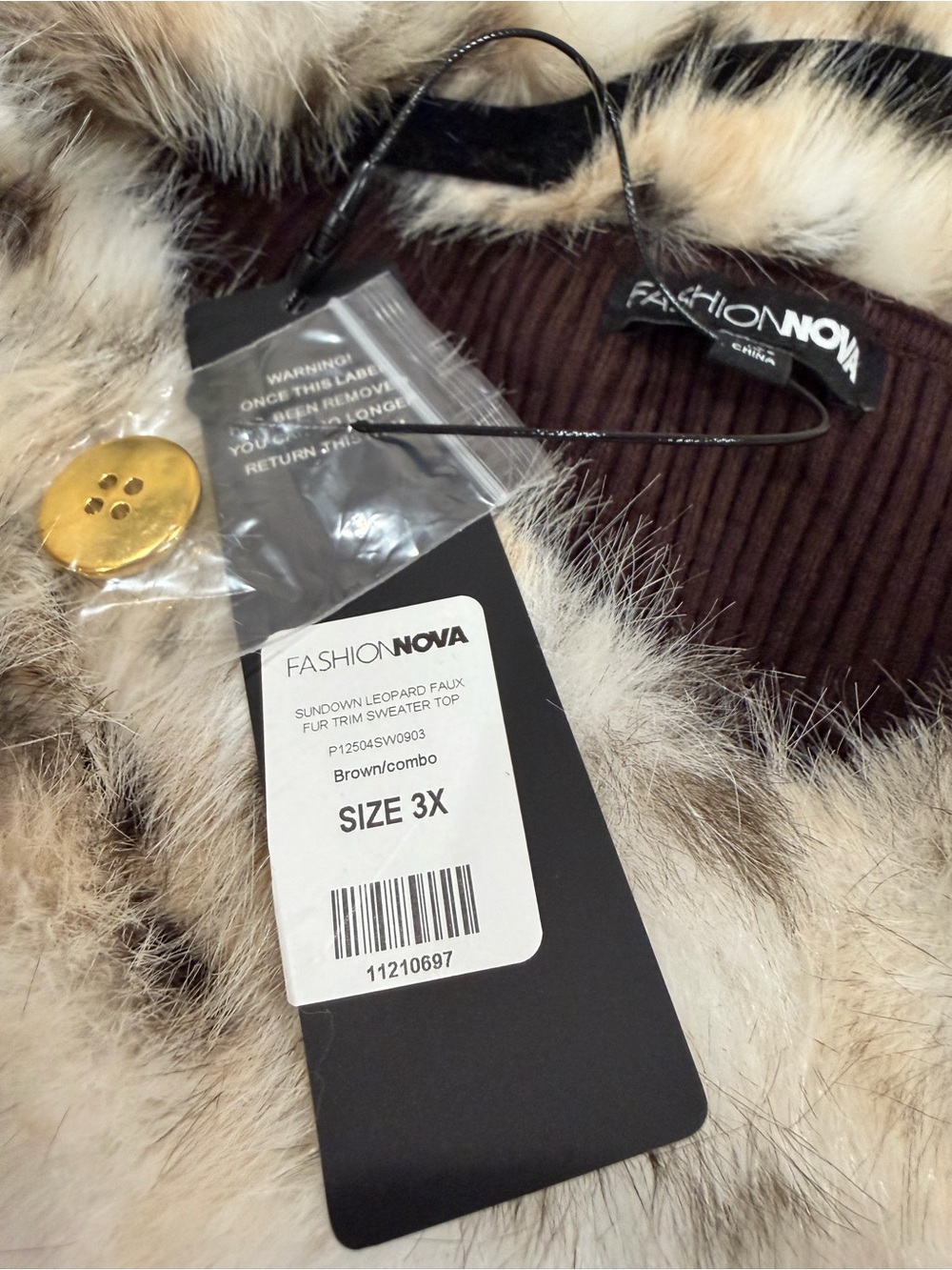 Fashion Nova Brown Ribbed Cardigan with Leopard Faux Fur Collar - Picture 4 of 4